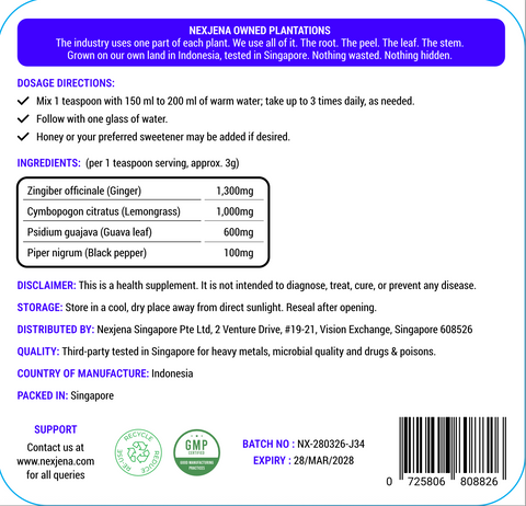 Back label · Directions and quality details